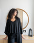 Women summer 3 piece pajama set  Black Top +kimono & short